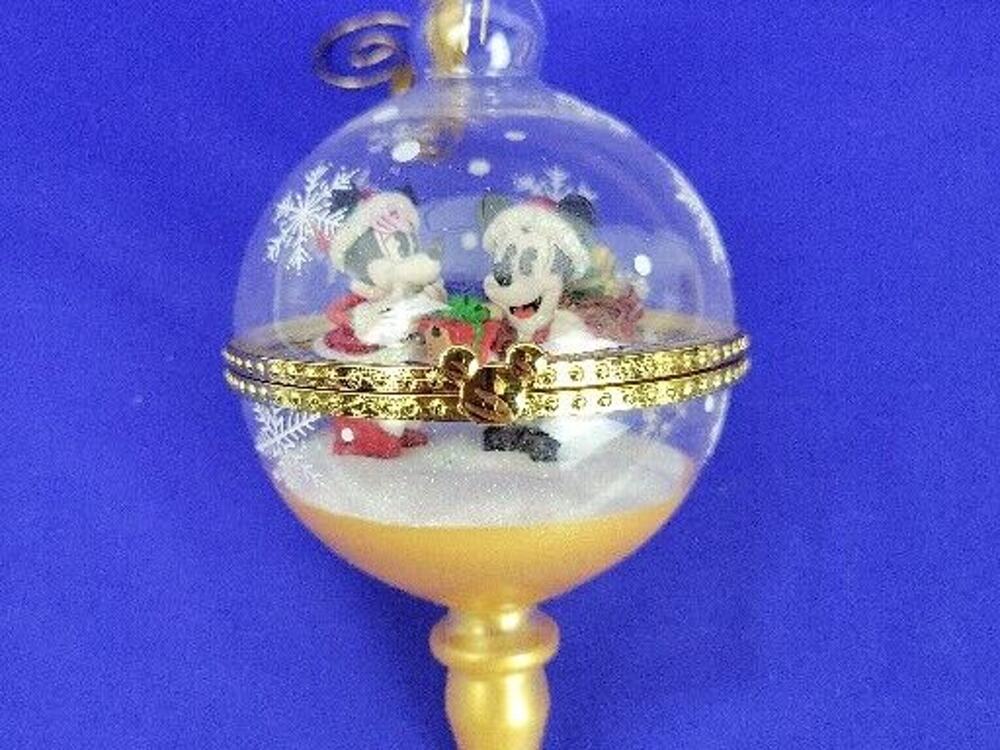 Disney Parks Santa Mickey & Minnie Hinged Blown Glass Droplet Ornament Gold